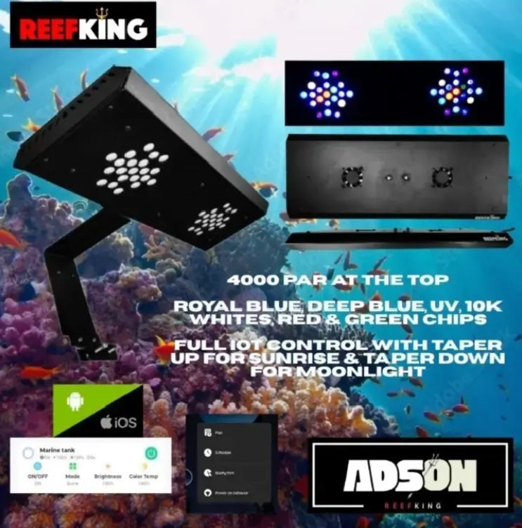 Reefking ADSON Marine Dense Reef Light with IOT Control Advanced Optics Deep & Royal Blue 10k White UV Red & Green Leds